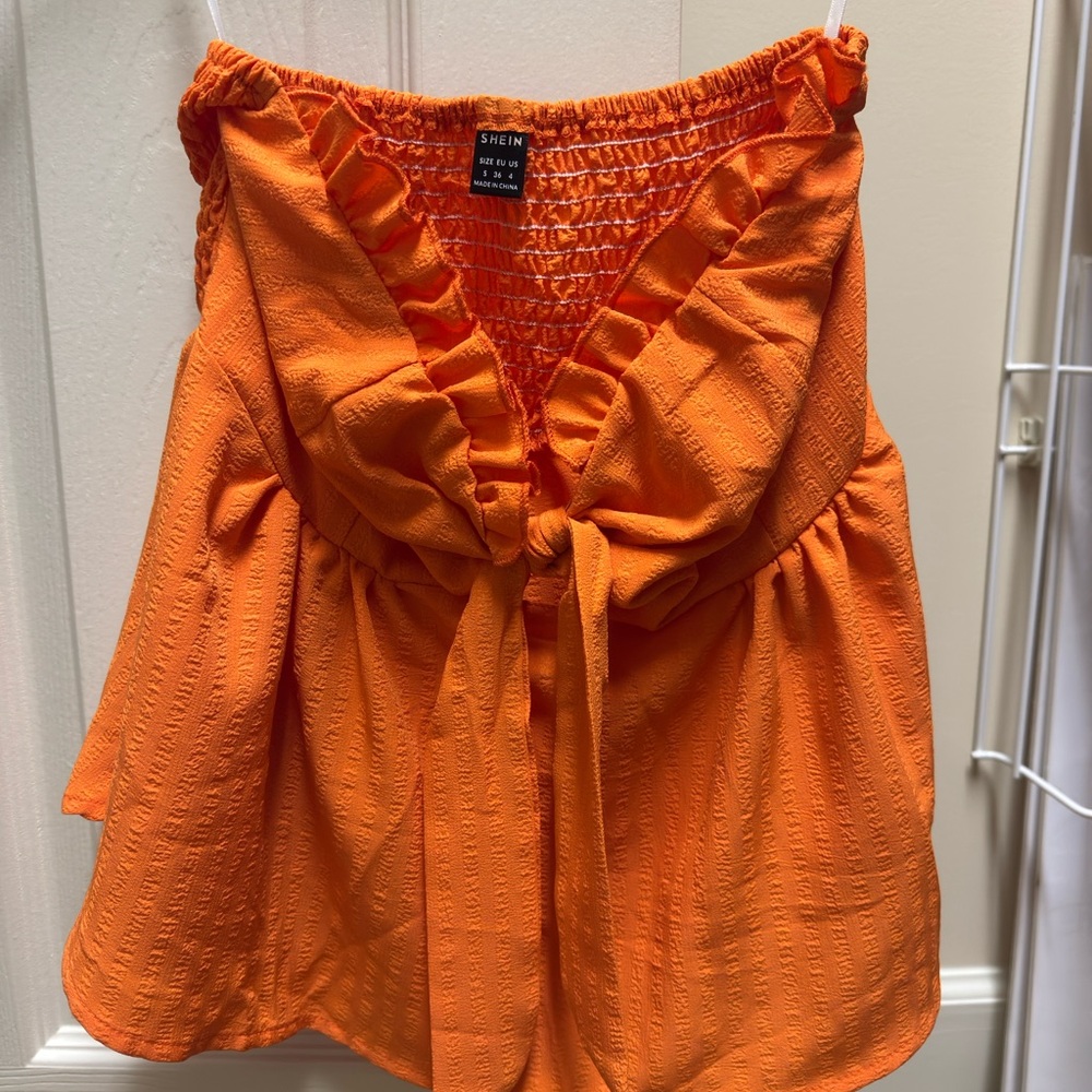 SHEIN Vibrant Orange Smocked Top